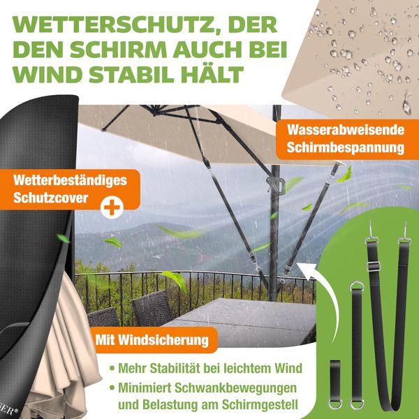 KESSER® Sonnenschirm Ampelschirm SUN XL 300 x 300 cm Inkl. Abdeckung +Windsicherung Drehbar Neigbar Kippbar Marktschirm Groß 360° Rotation, Gartenschirm mit Kurbel Sonnenschutz UV50+ Beige, Ohne LED Bild 7