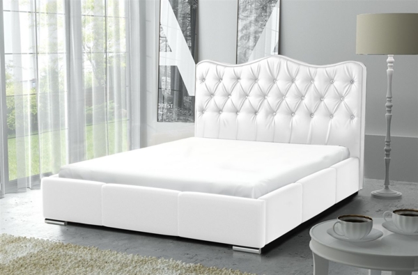 Polsterbett Bett Komplettset SULTAN Kunstleder Weiss 140x200 cm