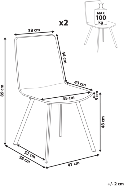 Esszimmerstuhl 2er Set CARVER Stoff Beige Bild 2