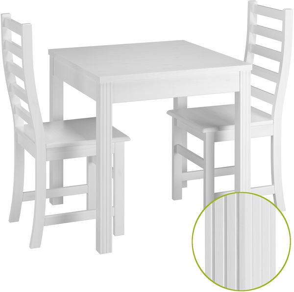 Essecke mit Tisch und 2 Stühle Kiefer Massivholz waschweiß 90.70-50 C W-Set 21