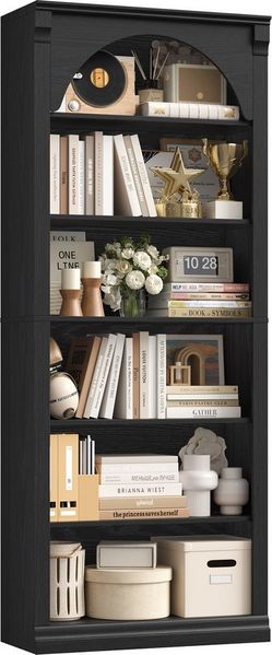 Homfa Bücherregal gewölbtes Bücherschrank, Standregal mit 6 Fächern 75x28x186cm Schwarz