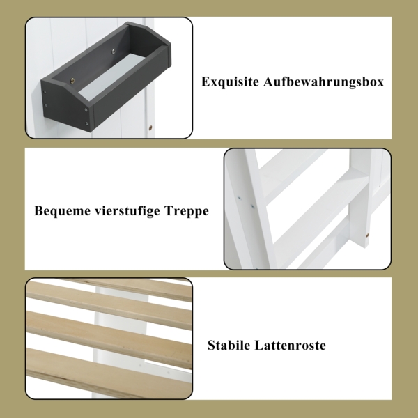 Merax Etagenbett, 90x200cm Hausbett, mit Treppe, mit Fallschutz und Gitter, Kinderbett mit Fenster, Frei gestaltetes Unterbett, Rahmen aus Kiefer, Weiß Bild 6