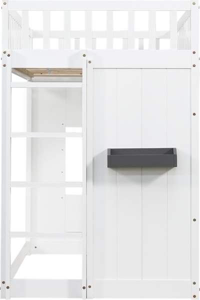 Merax Etagenbett, 90x200cm Hausbett, mit Treppe, mit Fallschutz und Gitter, Kinderbett mit Fenster, Frei gestaltetes Unterbett, Rahmen aus Kiefer, Weiß Bild 7