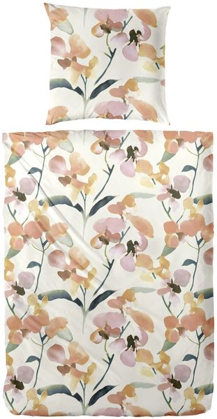 Bettwäsche Renforce Blume grün-rot 155 x 220 cm