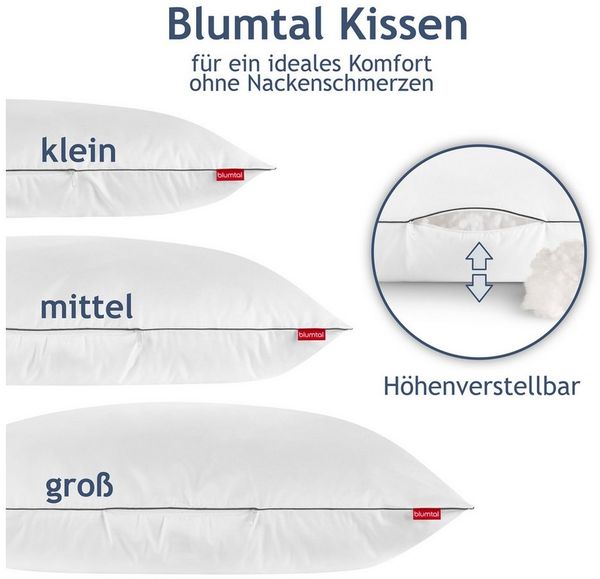 Blumtal Schlafkissen Blumtal Kopfkissen 80x80 cm mit anpassbarer Füllung - höhenverstellbar, Rückenschläfer, Seitenschläfer, Bauchschläfer, Einzeln und im praktischen 2er Set, 1tlg oder 2tlg, - 100% Mikrofaser & waschbar bis 95 Grad