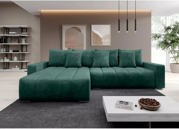 Muffo Ecksofa PIANO, elegante vertikale Nähte, Bettzeugablage, Schlaffunktion 234x137, Lose Rückenkissen