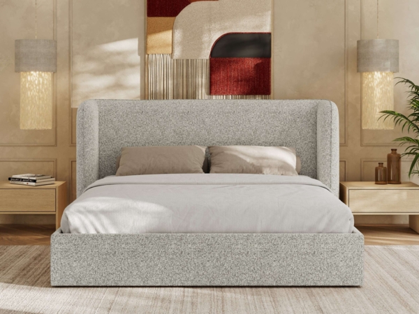 Polsterbett Bett mit Holzlattenrost Schlafzimmer Bett Doppelbett gepolstertes Kopfteil - EMORA CLASSIC - 160x200 cm - Hellgrau Strukture Bild 5