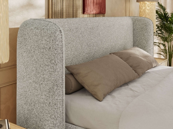 Polsterbett Bett mit Holzlattenrost Schlafzimmer Bett Doppelbett gepolstertes Kopfteil - EMORA CLASSIC - 160x200 cm - Hellgrau Strukture Bild 4