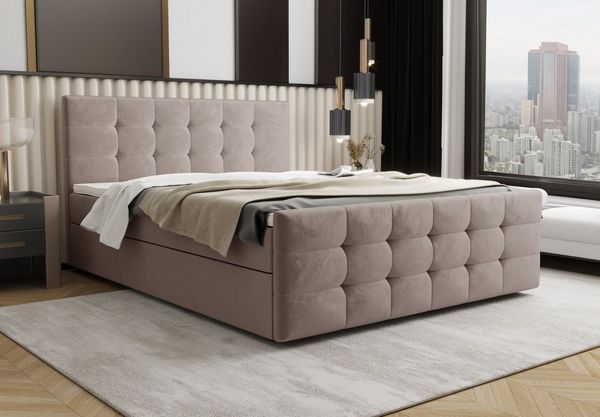 B&B Home 'Coria III' Boxspringbett mit Bettkasten, Samt, Taupe, 180x200 cm