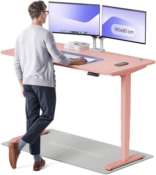 Desktronic HomePro Elektrisch höhenverstellbarer Schreibtisch 160x80cm Rosa/Rosa mit Memory-Funktion, Anti-Kollisions Technologie, USB-A und USB-C-Ladeanschlüssen