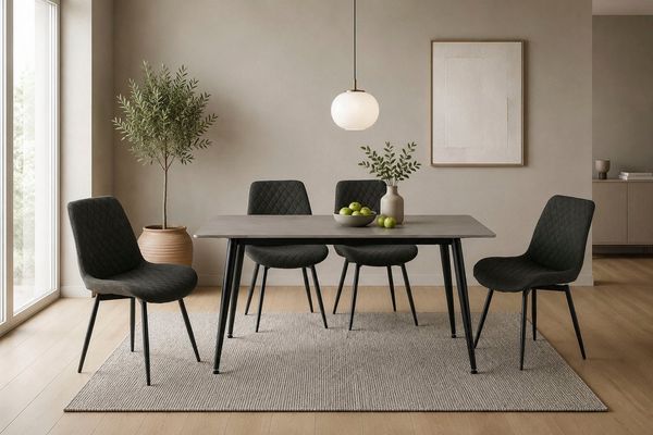 OTTO home Essgruppe Juniper, Set, 5-tlg, (Set, 5-tlg, 4 Stühle + 1 Esstisch), Tisch 140x80cm in Sinterstein-Keramikoptik mit 4 Stühlen, 360° drehbar