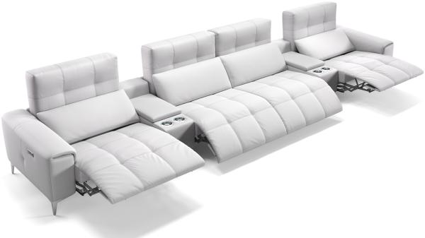 Sofanella Kinosofa SALENTO 4-Sitzer Ledercouch Hometheater in Weiß S: 374 Breite x 100 Tiefe