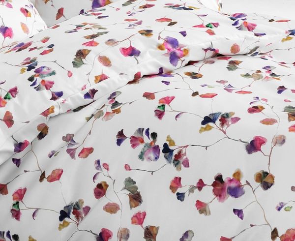Janine Modern Art Mako-Satin Bettwäsche 135x200 Gingko Blätter bunt beere 42167-9