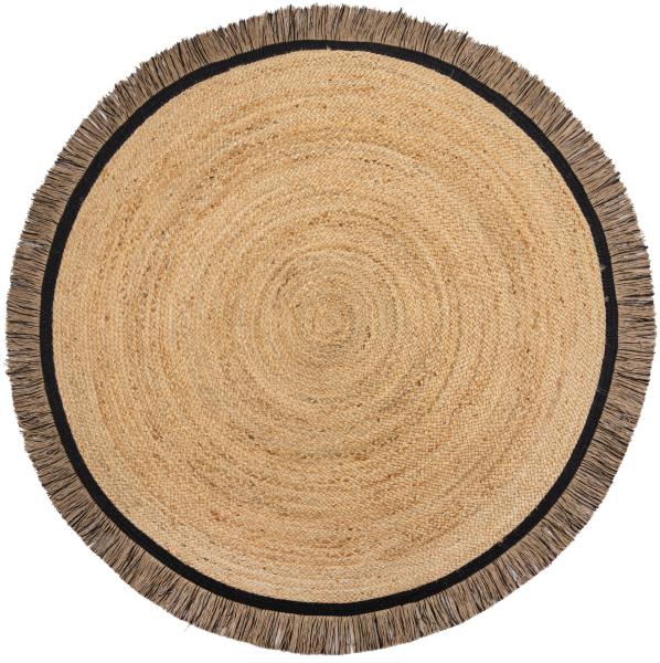 Kadima Design Naturteppich mit Fransen "Tay" - Robuster Jute-Polyester - Handgewebt in Indien. Farbe: Braun-Schwarz, 180x180 cm