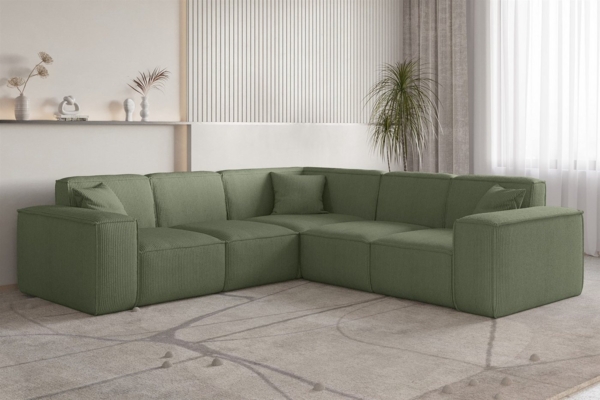 Ecksofa Designersofa CELES PREMIUM in Stoff Scala Forest Seite Universal