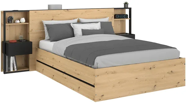 Vente-unique - LUDARO Bett Holz, Platte SchwarzBeige - B 246 cm x H 102,6 cm x L 255,1 cm Bild 4
