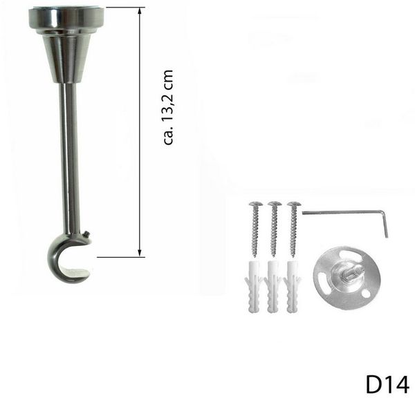 BASIT Gardinenstange Rohr Edelstahloptik 16 mm mit Deckenträgern 120 cm E19, Ø 16 mm, 1-läufig, verschraubt, Metall, D14 120 cm E19 Knauf
