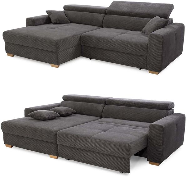 Ecksofa Auszug elektrisch USB-C Kopflehne verstellbar Couch Cord Dunkelgrau Bild 9