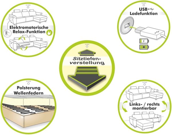 Ecksofa Auszug elektrisch USB-C Kopflehne verstellbar Couch Cord Dunkelgrau Bild 4