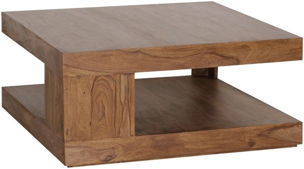 Kadima Design Sheesham Wohnzimmertisch Massiv, Quadratisch, Einzigartiges Unikat. 90x90x40 cm