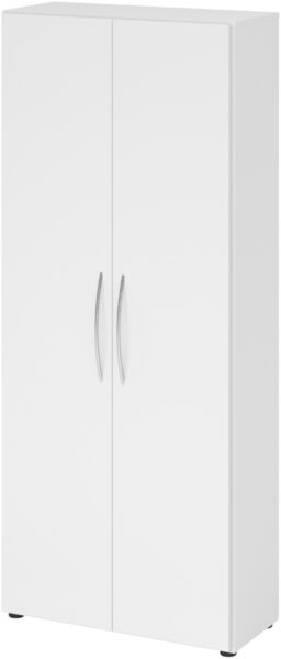 bümö Mehrzweckschrank 80cm breit, Aktenschrank o. Schuhschrank hoch, Schrank mit Regal, Küchenschrank in weiß aus Holz, Vorratsschrank & Haushaltsschrank mit Metallgriffen, 4100-W-W