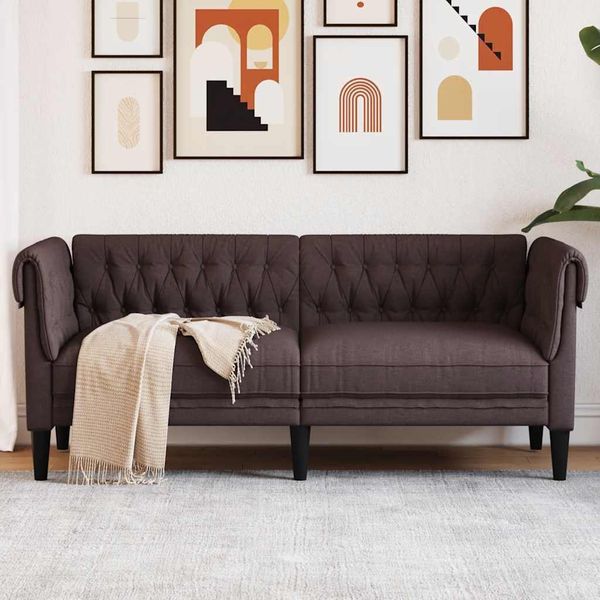 vidaXL Chesterfield-Sofa 2-Sitzer Dunkelbraun Stoff 372550