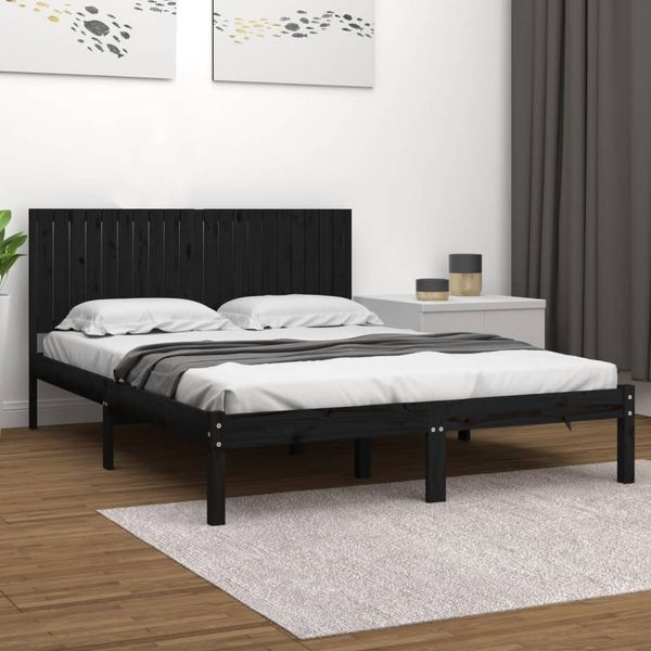 vidaXL Massivholzbett Schwarz Kiefer 200x200 cm [3104437]
