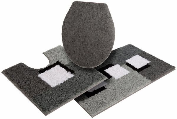 my home Badematte Ada, Badvorleger, Badezimmer Teppich, Höhe 21 mm, rutschhemmend beschichtet, fußbodenheizungsgeeignet, schnell trocknend, strapazierfähig, Polyester, rechteckig, 3-tlg. Stand-WC Set, Badteppich, Badematten auch als 3 teiliges Set erhä...