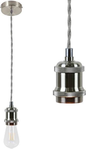 ZMH E27 Lampenaufhängung Vintage Lampenfassung Silber Hängefassung mit 1.3M Kabel Edison Schnurpendel Industrial Pendleuchte mit Baldachin Deckenbefestigung für Wohnzimmer Esszimmer Bar Kneipe Keller