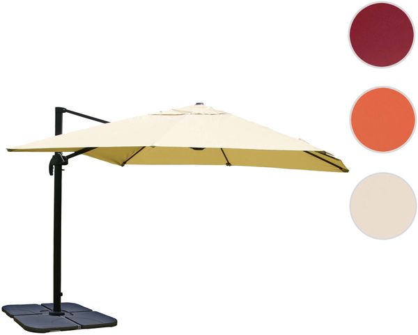 Ampelschirm HWC-A96, Gastronomie Sonnenschirm, 3x3m (Ø4,24m) Polyester/Alu 23kg ~ creme mit Ständer Bild 9