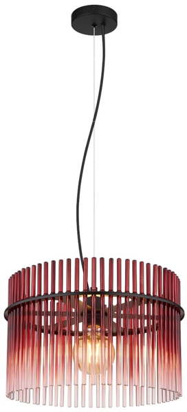 Pendelleuchte, Metall schwarz, Glasstäbe Rot, D 40 cm