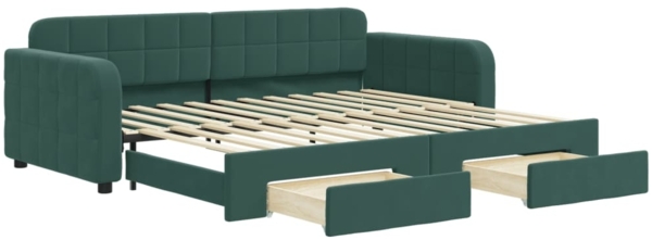 vidaXL Tagesbett Ausziehbar mit Schubladen Dunkelgrün 90x200 cm Samt 3196979