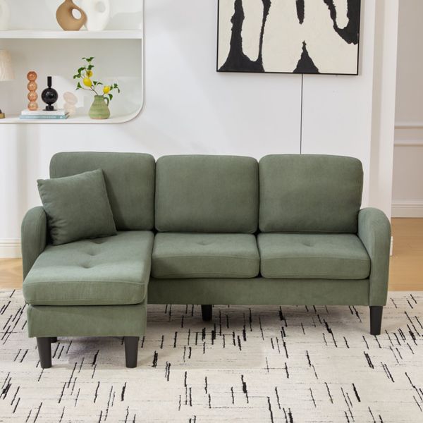 Ecksofa mit Cordbezug & Chaiselongue, 166 x 118 x 77 cm, Grün