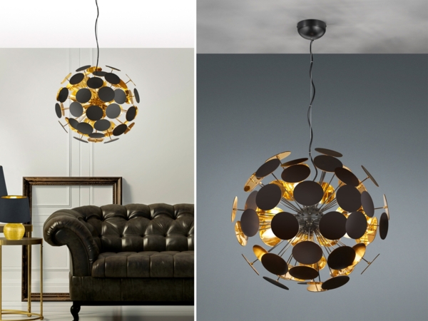 Ausgefallene LED Pendelleuchte Lampenschirm Schwarz-Gold, Ø 54cm