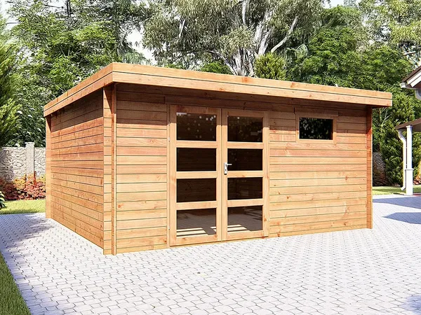 Vente-unique - CORALIO Gartenhaus Holz, PlatteGlas Braun - B 400 cm x H 203,3 cm x L 450 cm