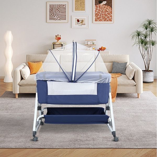 JEOBEST Beistellbett 3 in 1 Babybett, Schaukelmodus, mit atmungsaktivem Netz und Laken, mit Rollen Kinderbett, 6-Fach Höhenverstellung, Moskitonetz, Lagerung