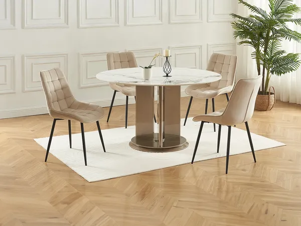 Vente-unique - OLLUA Stuhl SamtStoff Beige - B 60 cm x H 87 cm x L 49,5 cm