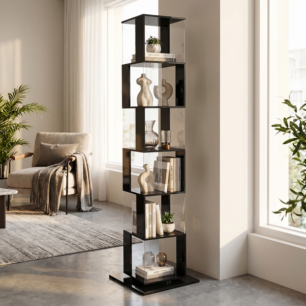 Home Nature Wohnkonzept Bücherregal/Eckregal mit 6 Ebenen, Für Wohnzimmer, Schlafzimmer und Home Office im Industrial Design, Schwarz, 189,5 × 50 × 50 cm
