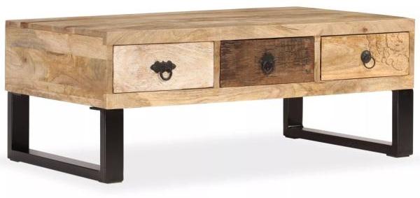 vidaXL Couchtisch mit 3 Schubladen Mangoholz Massiv 90 x 50 x 35 cm