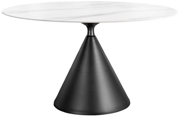 riess-ambiente Esstisch SIGNATURE Ø135cm weiß - Keramik, Marmor-Design, Metall, Säulenfuß (Einzelartikel, 1-St), stabil, alltagstauglich & für 4 Personen – ideal für Esszimmer & Küche