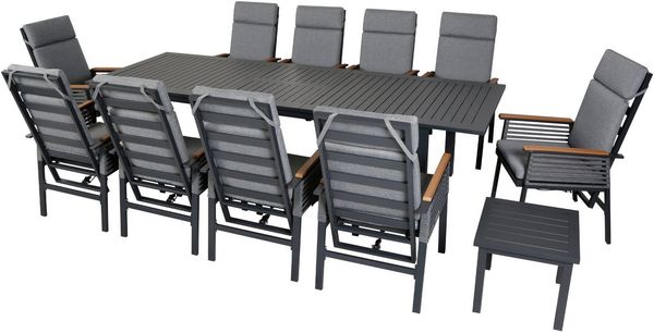 KONIFERA Garten-Essgruppe Edessa Komfort, (Set, 22-tlg, 10x Sessel, 10x Auflagen, 1x Tisch groß, 1x Tisch klein), inkl. 10 Sessel, 10 Sitzkissen, 1 Ausziehtisch, 1 Beistelltisch