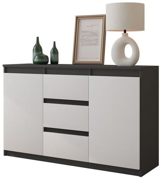 Furnica Kommode MIKEL, 3 Schubladen und 2 Türen - Anthrazit Grau H75cm B120cm T35cm (1 St)