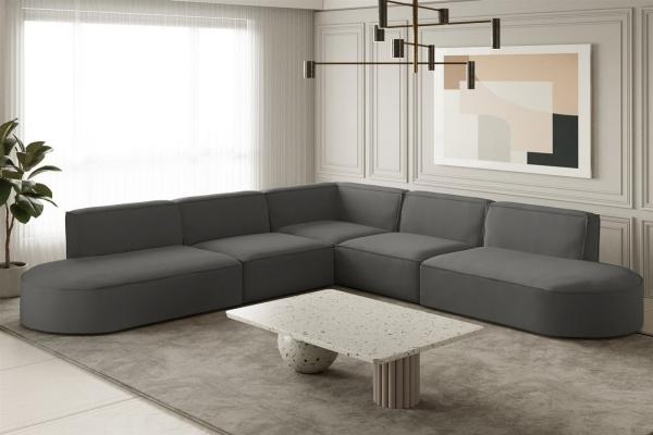 Ecksofa Designersofa PALMA in Stoff Opera Velvet Steel Seite Universal