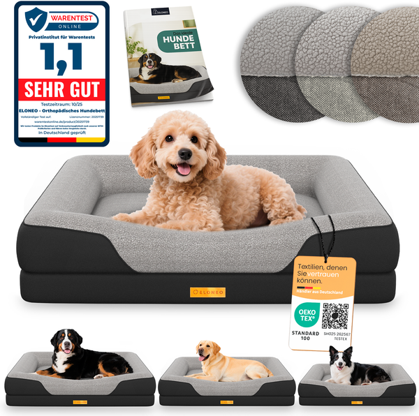 ELONEO Hundebett ELONEO - Orthopädisches Premium Hundebett, gelenkschonend, waschbar, Aus kuscheligem Sherpa-Fleece und strapazierfähigem Sofastoff