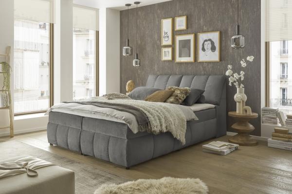 Boxspringbett >Valencia 180< 4x Bettkasten / Stauraum, inkl. Topper, Bezug graphite, Liegefläche 180x200cm - Stellmaß 183x105x240cm (BxHxT)