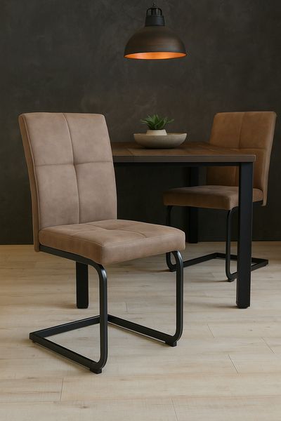 Schwingstuhl, Esszimmerstuhl im 2er-Set, Vintage Stoffbezug, braun