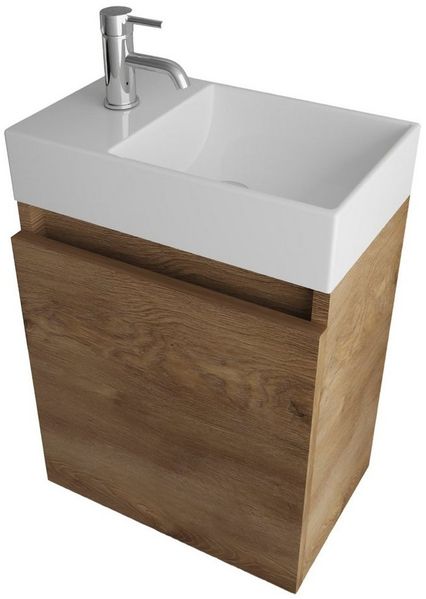 Alpenberger Badmöbel-Set Gäste WC Waschbecken mit Unterschrank - Badschrank Hängend, (2-tlg. Waschtisch Set Eiche, Waschbeckenunterschrank mit Softclose), Waschplätze für Kleine Bäder - Badschrank Hängend und Vormontiert