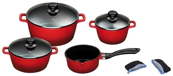 KING Topf-Set, Aluminiumguss (Set, 7-tlg, 1x Stielkasserolle 16 cm, je 1x Kochtopf 16/20/24 cm), Induktion
