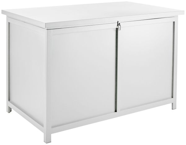 Gartentruhe Hide von Brafab aus Aluminium, modern, weiß, 125x75 cm, Deckel mit Gasdruckfeder