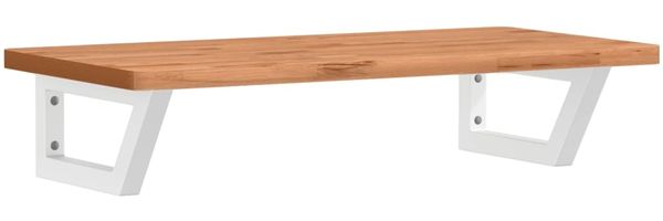 Waschbeckenregal, Badregal Wandmontage Stahl und Massivholz Buche de7357